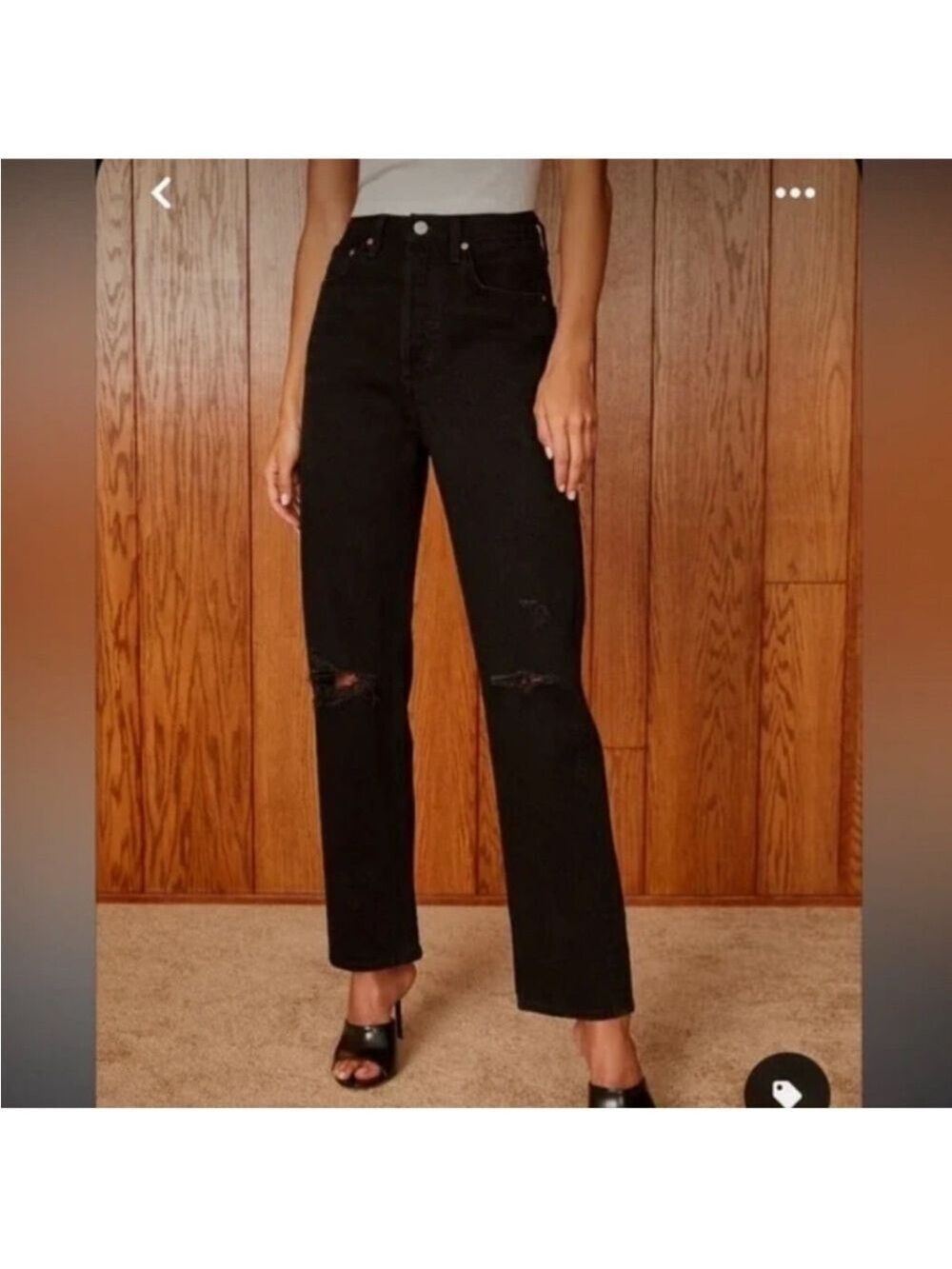 Denim Forum The Joni High Rise Loose 29L Midnight Black Straight Leg Jeans SZ 27